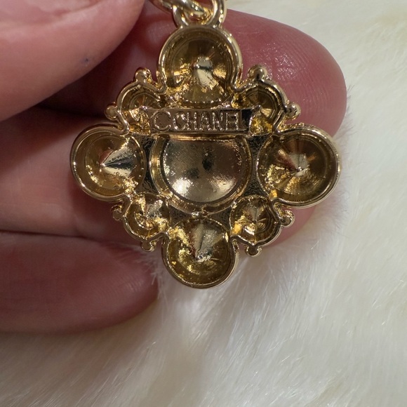 Gold Tone and White Chanel Charm with Sparkling Accents - Picture 2 of 7